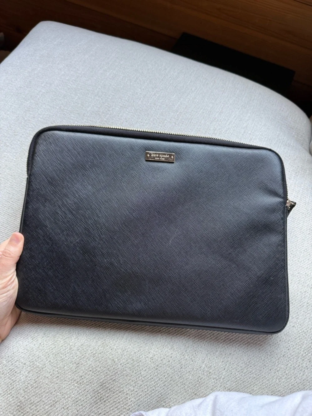 kate spade Black Saffiano Leather Laptop Case with Gold Logo